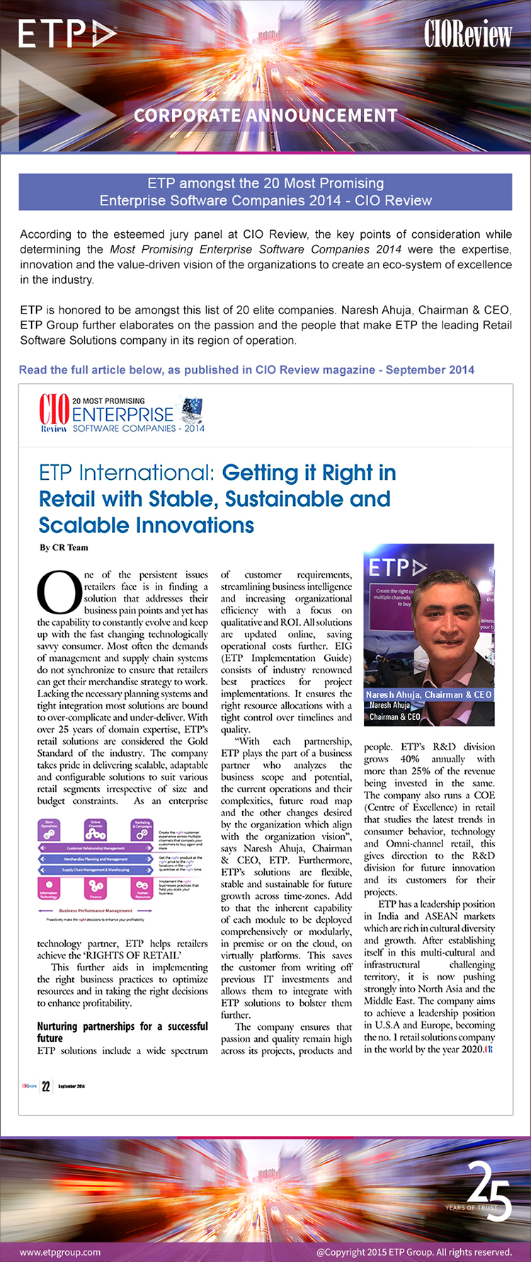 ETP amongst the 20 Most Promising Enterprise Software Companies 2014 - CIO Review