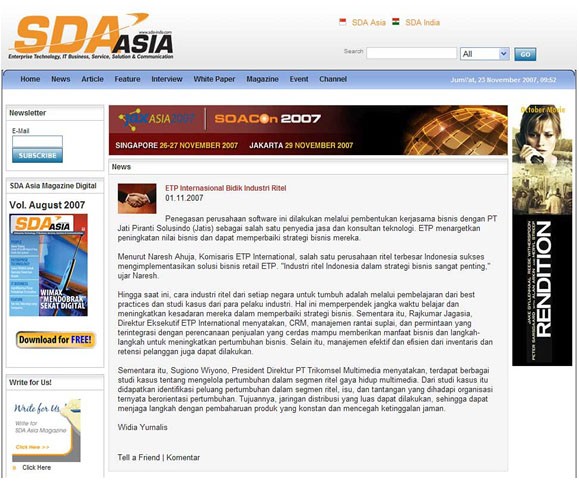 SDA Asia Features ETP and PT Jatis Business Partnership